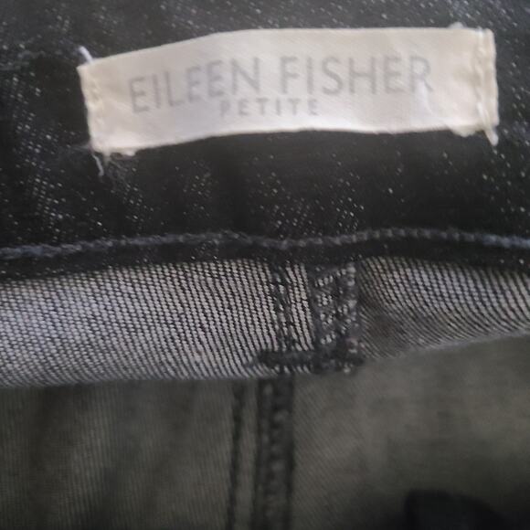 Eileen Fisher Black Organic Cotton Stretch Boot Cut 5 Pocket Jeans 12P - Picture 2 of 9